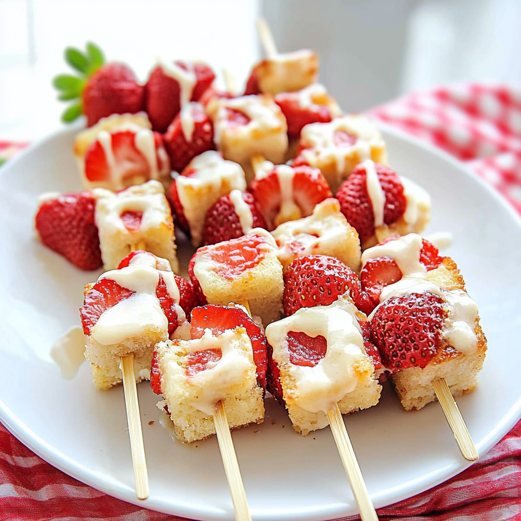 Recipe preparation for Strawberry Shortcake Kabobs