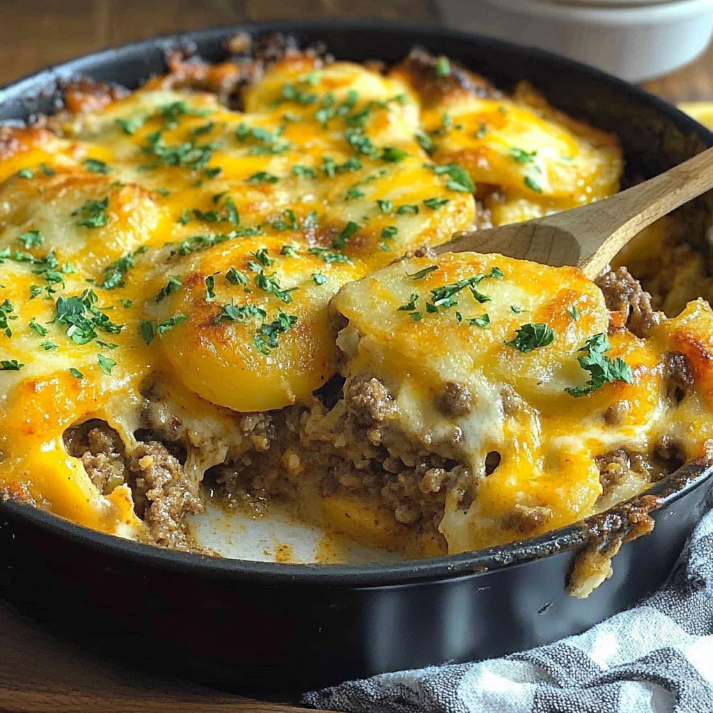Recipe preparation for Cheesy Hamburger Potato Casserole