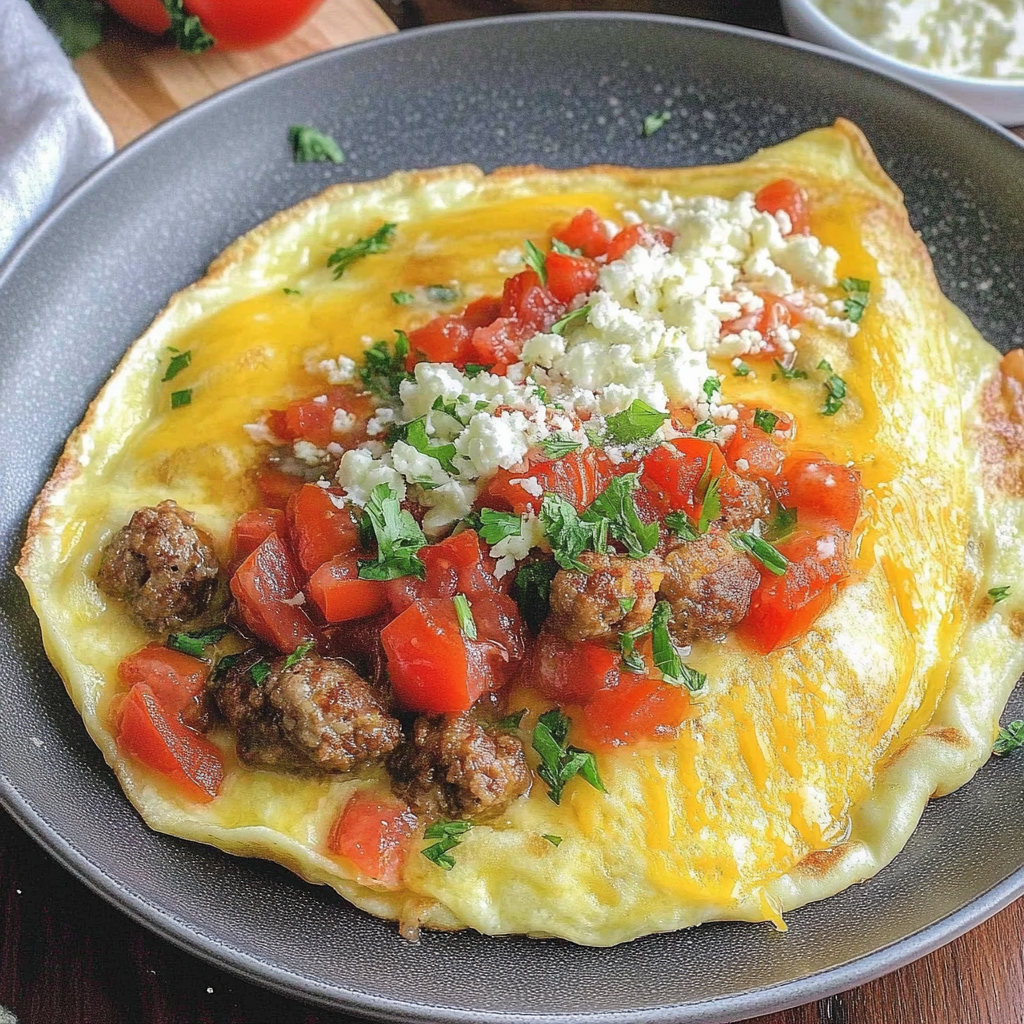 Recipe preparation for Sausage Tomato Cheese Omelet