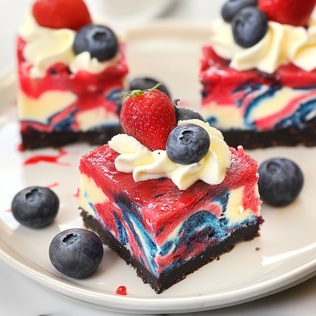 Recipe preparation for Red, White & Blue Cheesecake Swirled Bars