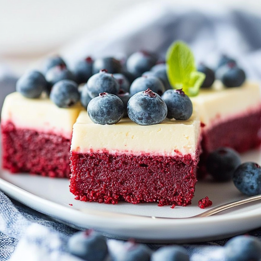 Recipe preparation for Fourth of July Red Velvet Cheesecake Bars