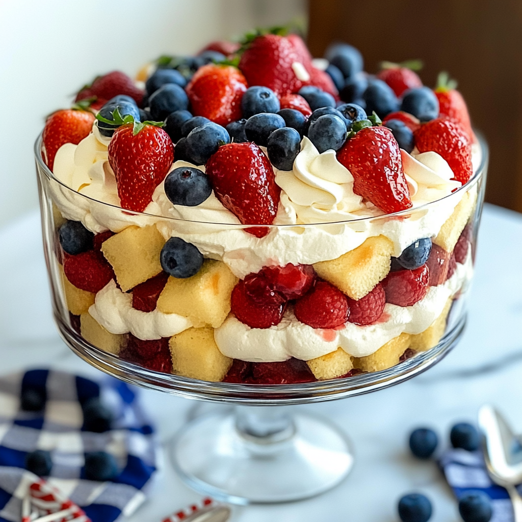 Recipe preparation for 4th of July Fruit Trifle