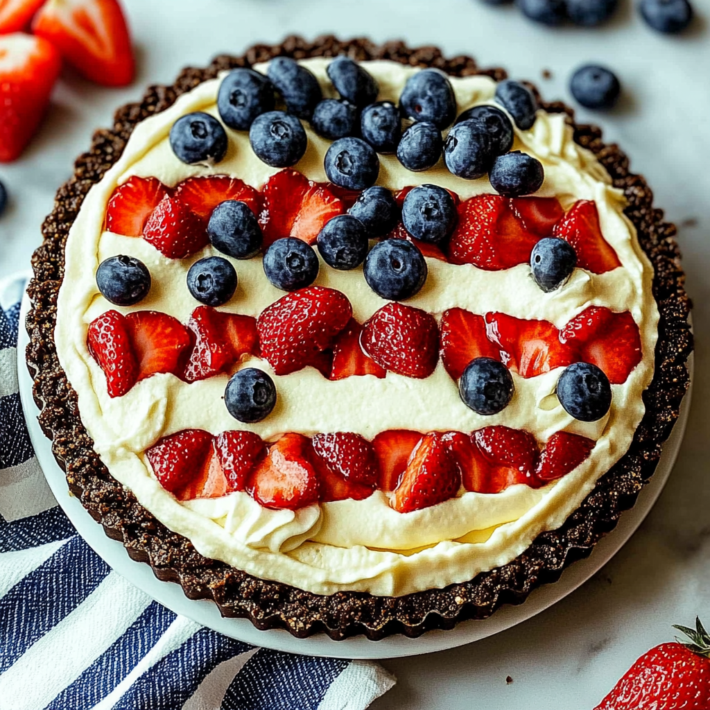 Recipe preparation for Oreo Cookie Crust Flag Pie