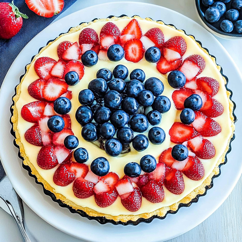 Recipe preparation for Red, White, and Blue Fruit Pizza