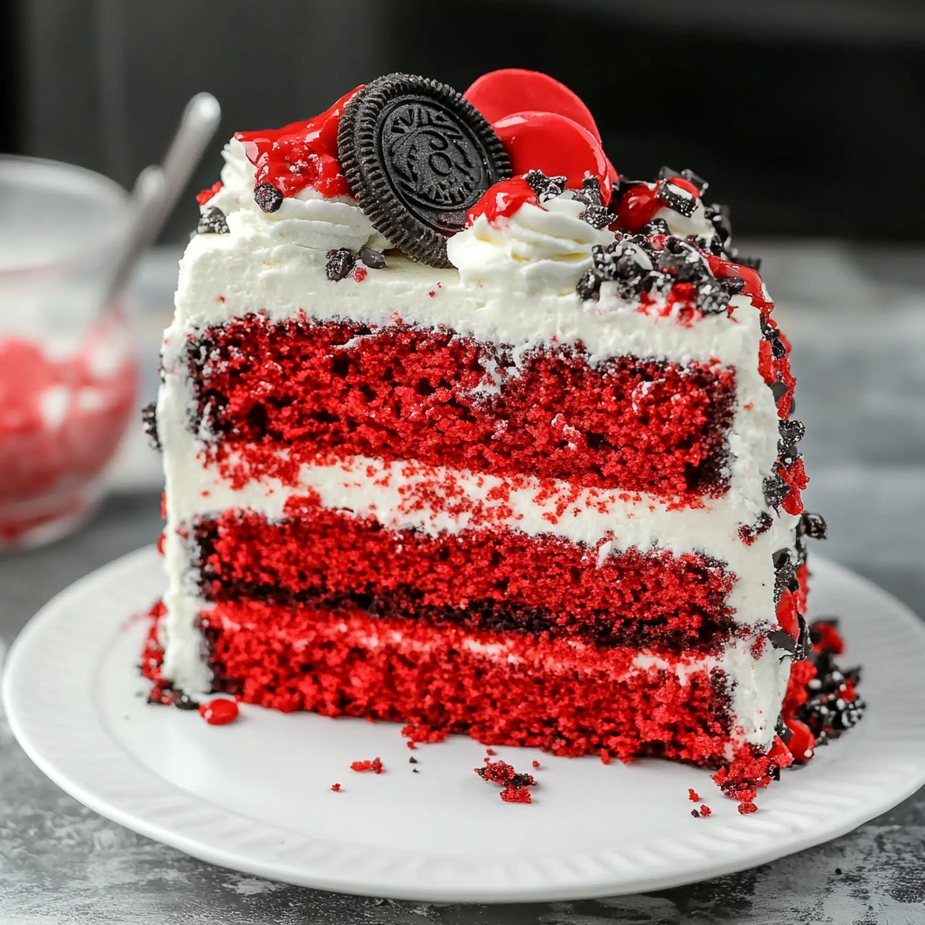 Recipe preparation for Red Velvet Oreo Cake