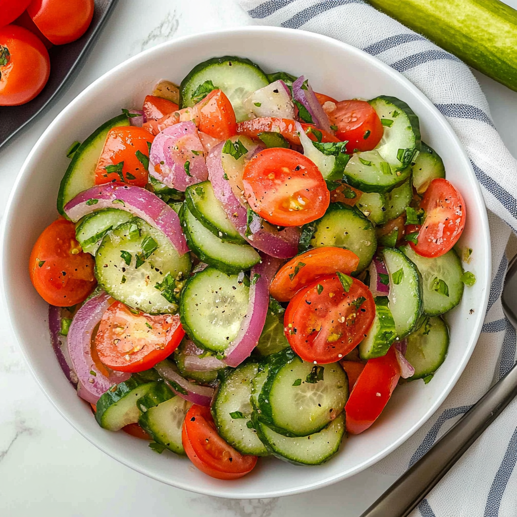 Recipe preparation for Cucumber Tomato Salad