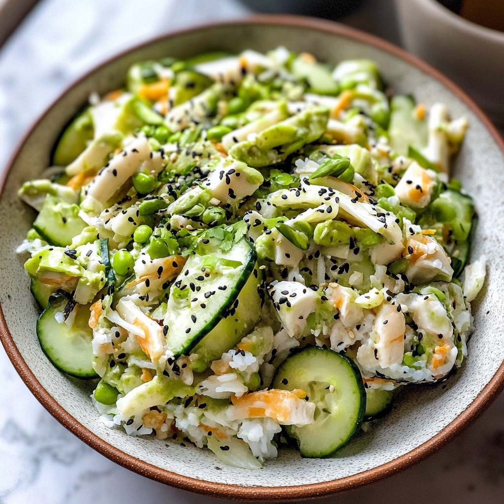 Recipe preparation for California Roll Cucumber Salad