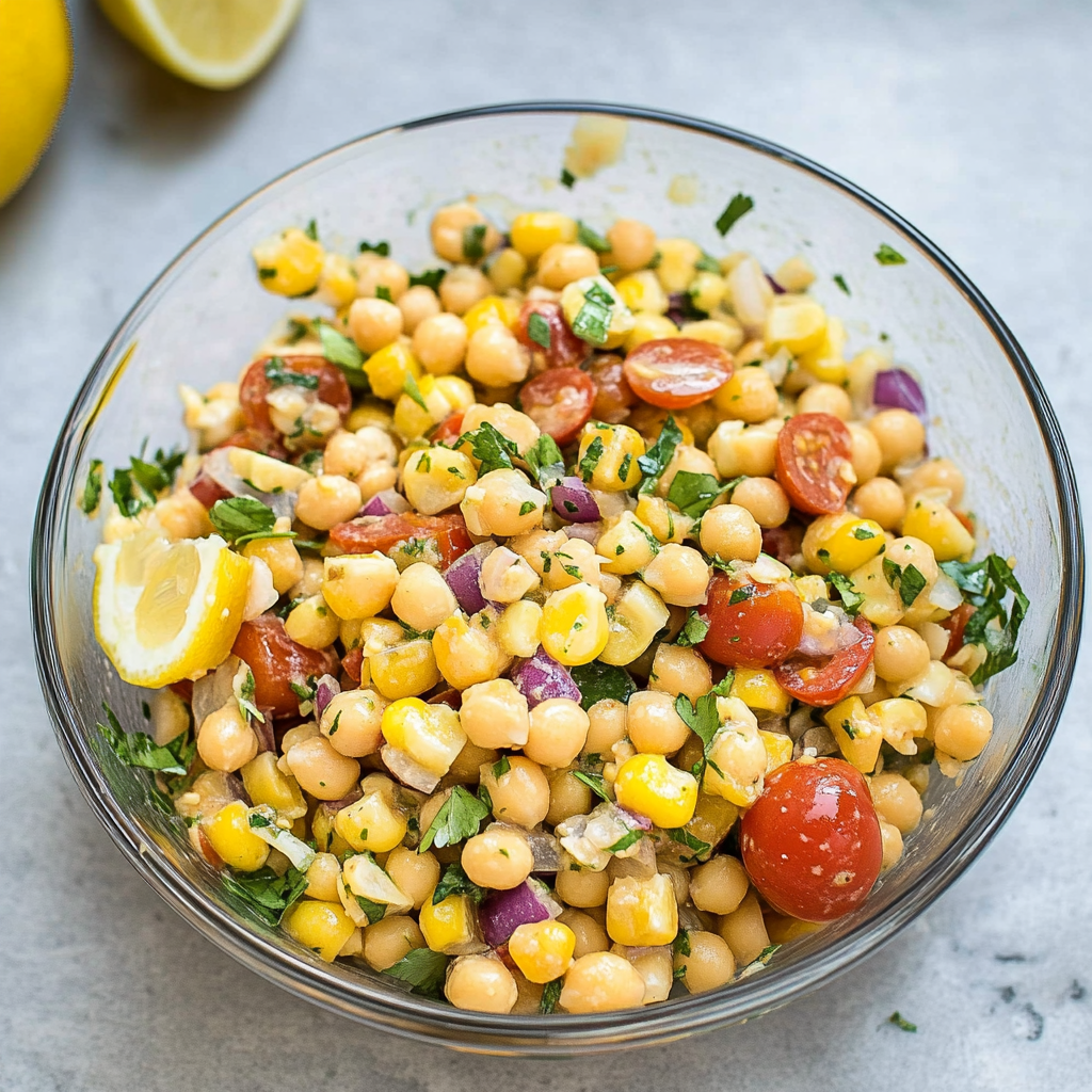Recipe preparation for Summer Corn and Chickpea Salad