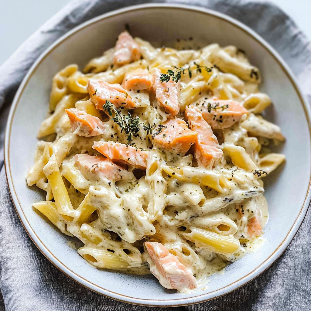 Recipe preparation for Creamy Salmon Pasta Recipe