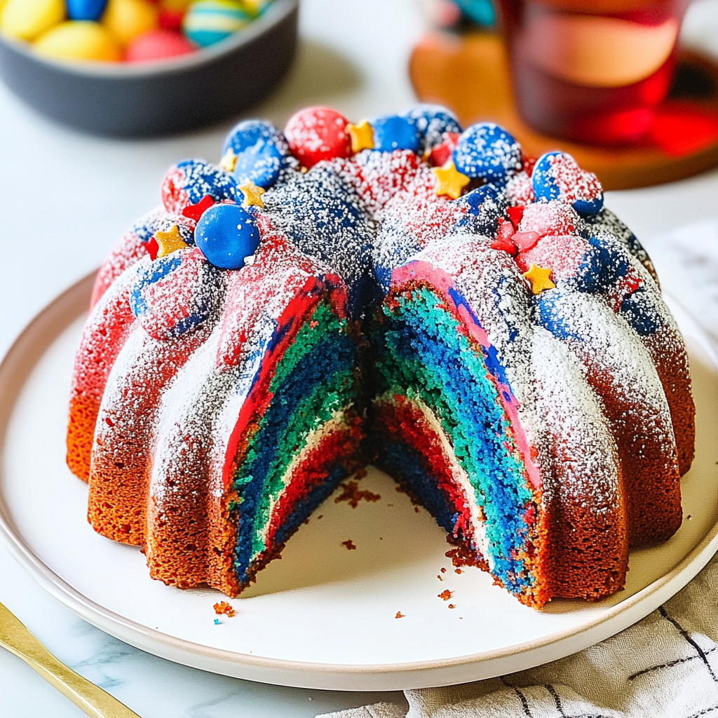 Recipe preparation for Red White & Blue Marble Cake