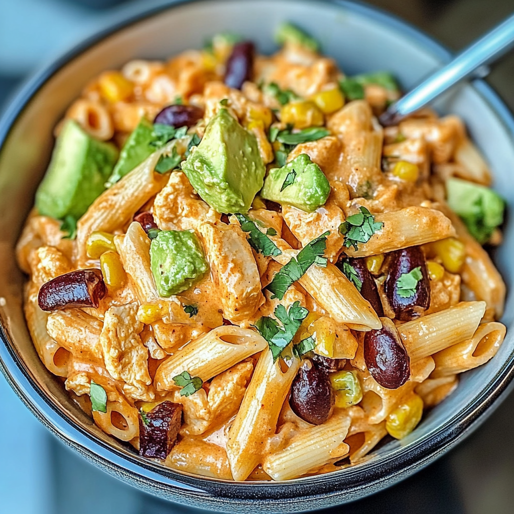 Recipe preparation for Zesty Chicken Enchilada Pasta Salad