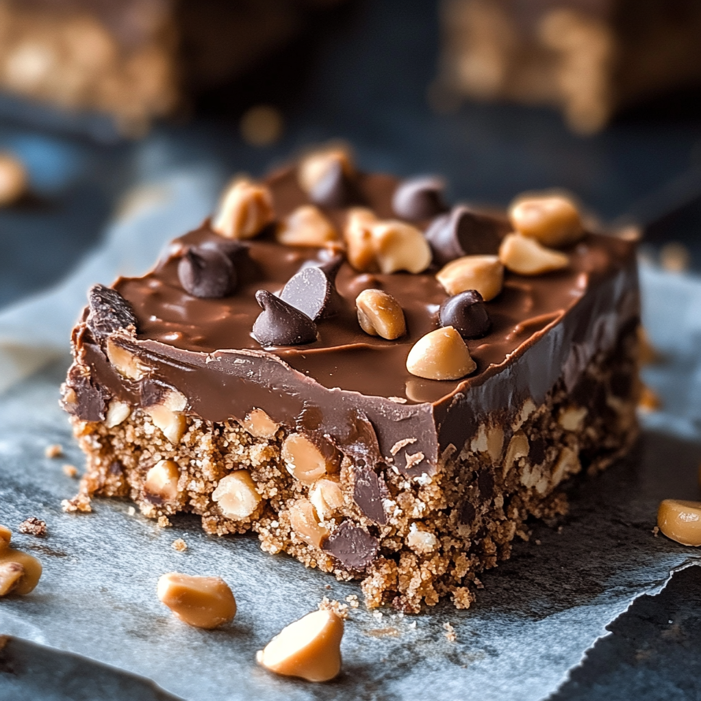 Recipe preparation for Healthy No-Bake Chocolate Peanut Butter Crunch Bars