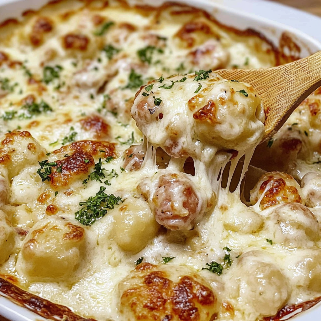 Recipe preparation for Chicken Gnocchi Alfredo Bake