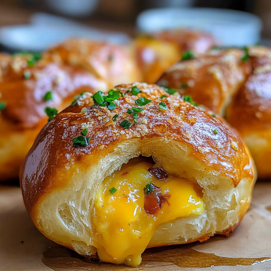 Recipe preparation for Stuffed Breakfast Pretzel Rolls