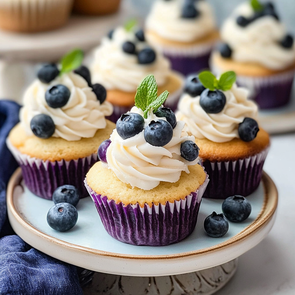 Recipe preparation for Blueberry Cream Cupcakes