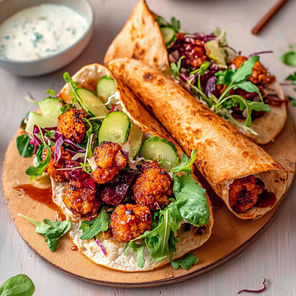 Recipe preparation for Maple BBQ Cauliflower Wraps