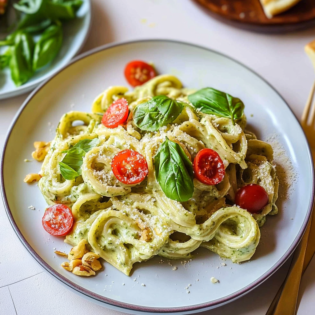 Recipe preparation for Basil alfredo pasta