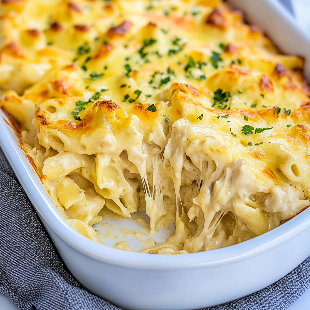 Recipe preparation for Chicken Alfredo Bake Recipe