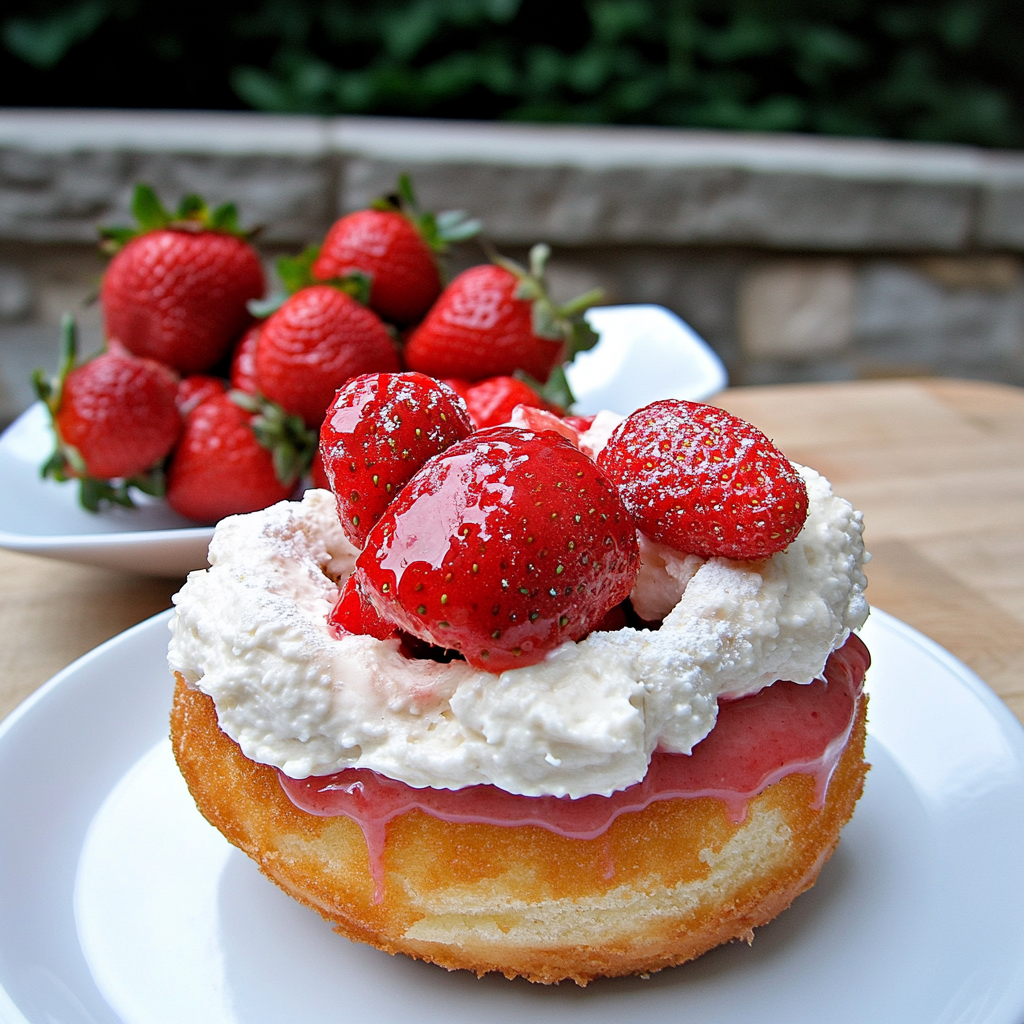 Recipe preparation for Donut Strawberry Shortcake