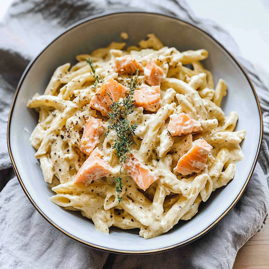Recipe preparation for Creamy Salmon Pasta Recipe
