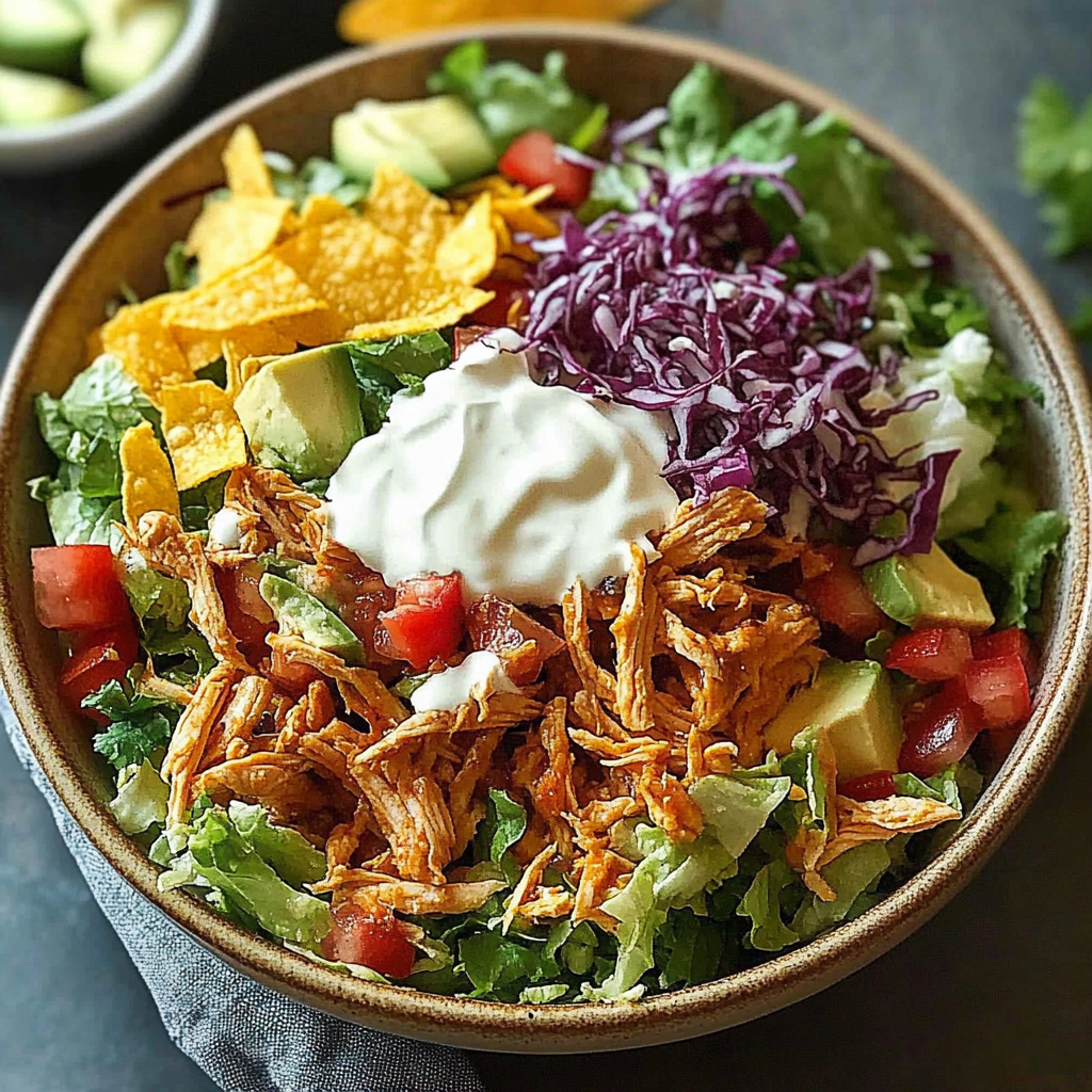 Recipe preparation for Shredded Chicken Taco Salad