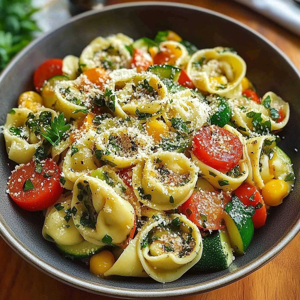 Recipe preparation for Tortellini Summer Veggies Plate