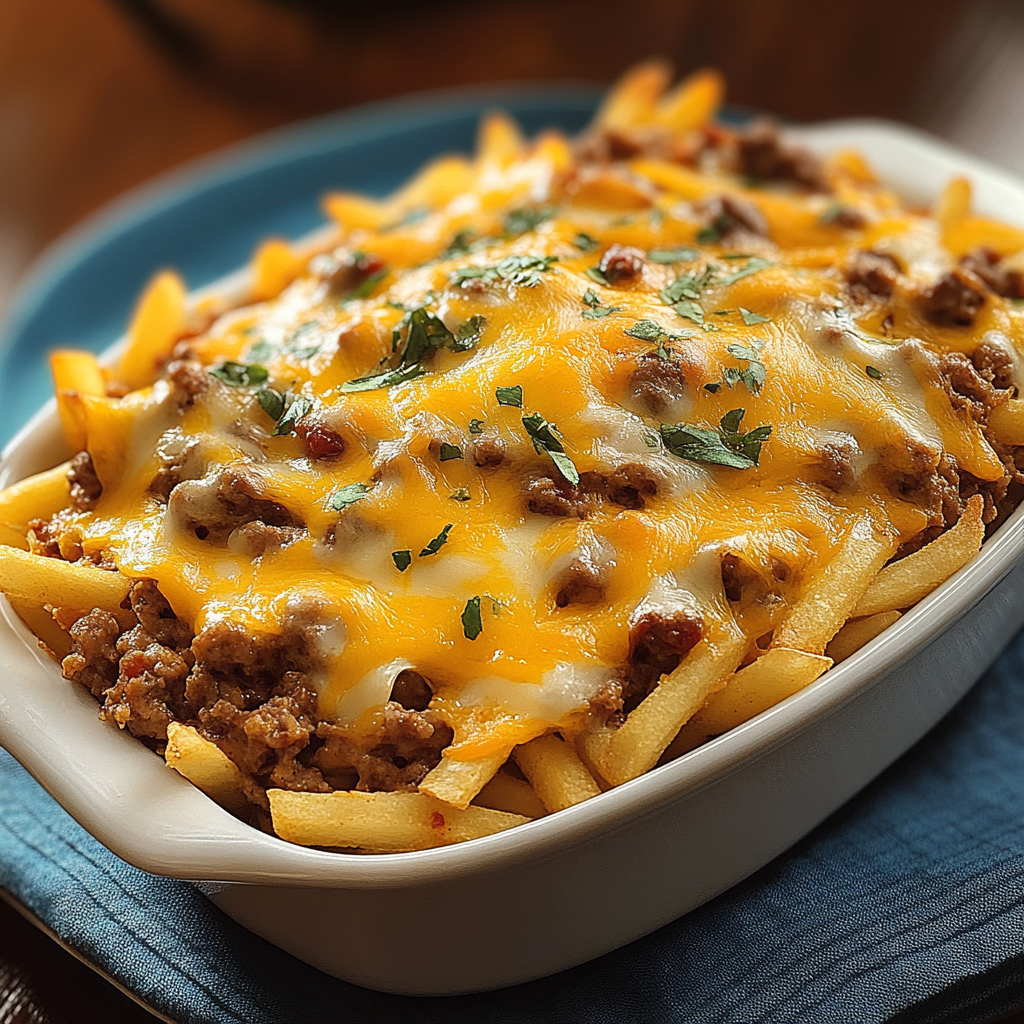 Recipe preparation for Cheeseburger French Fry Casserole