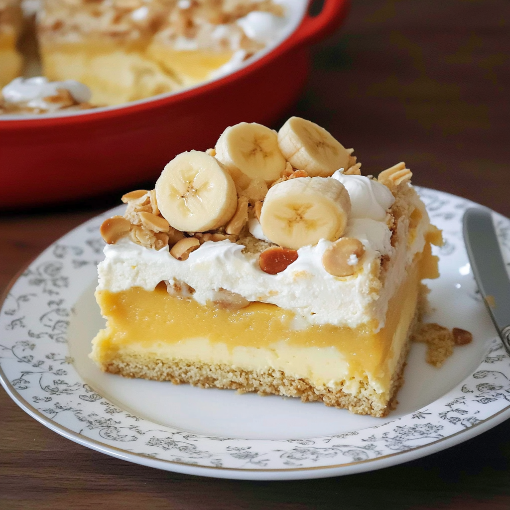 Recipe preparation for Banana Pudding Poke Cake