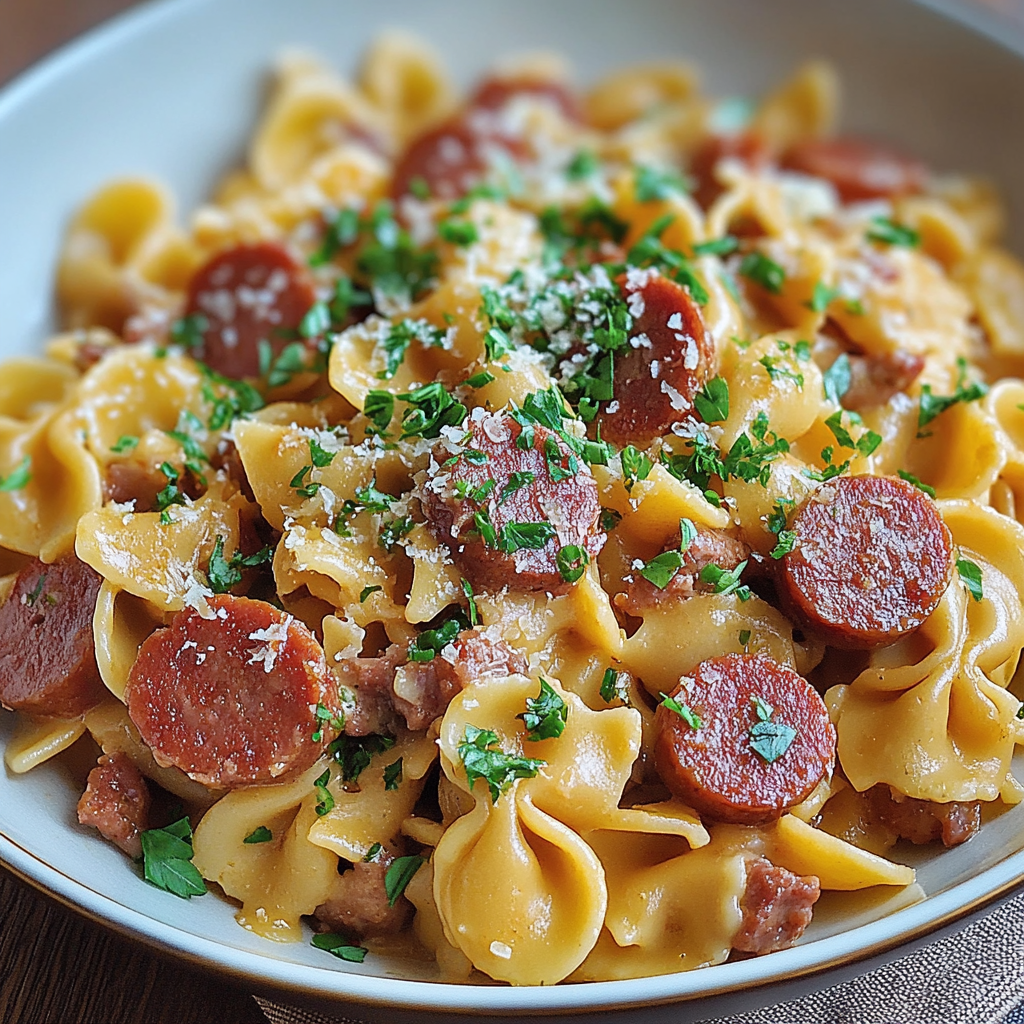Recipe preparation for One Pot Kielbasa Pasta
