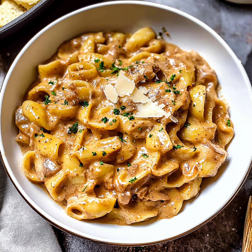 Recipe preparation for One Pot French Onion Pasta