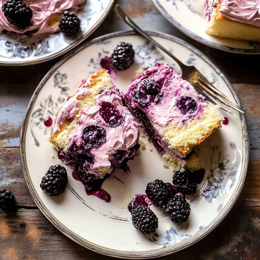 Recipe preparation for Swirled Blackberry Lavender Sheet Cake