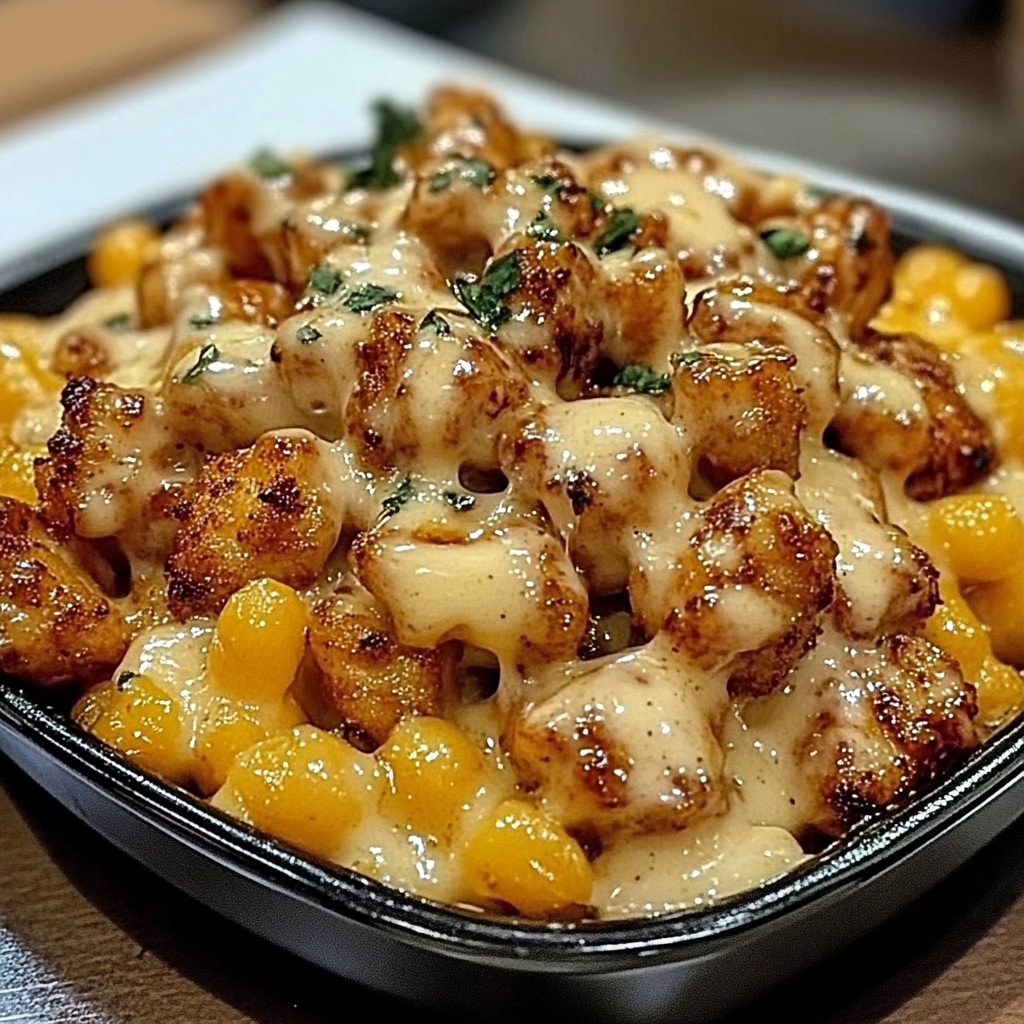 Recipe preparation for Creamy Honey Pepper Chicken Mac and Cheese