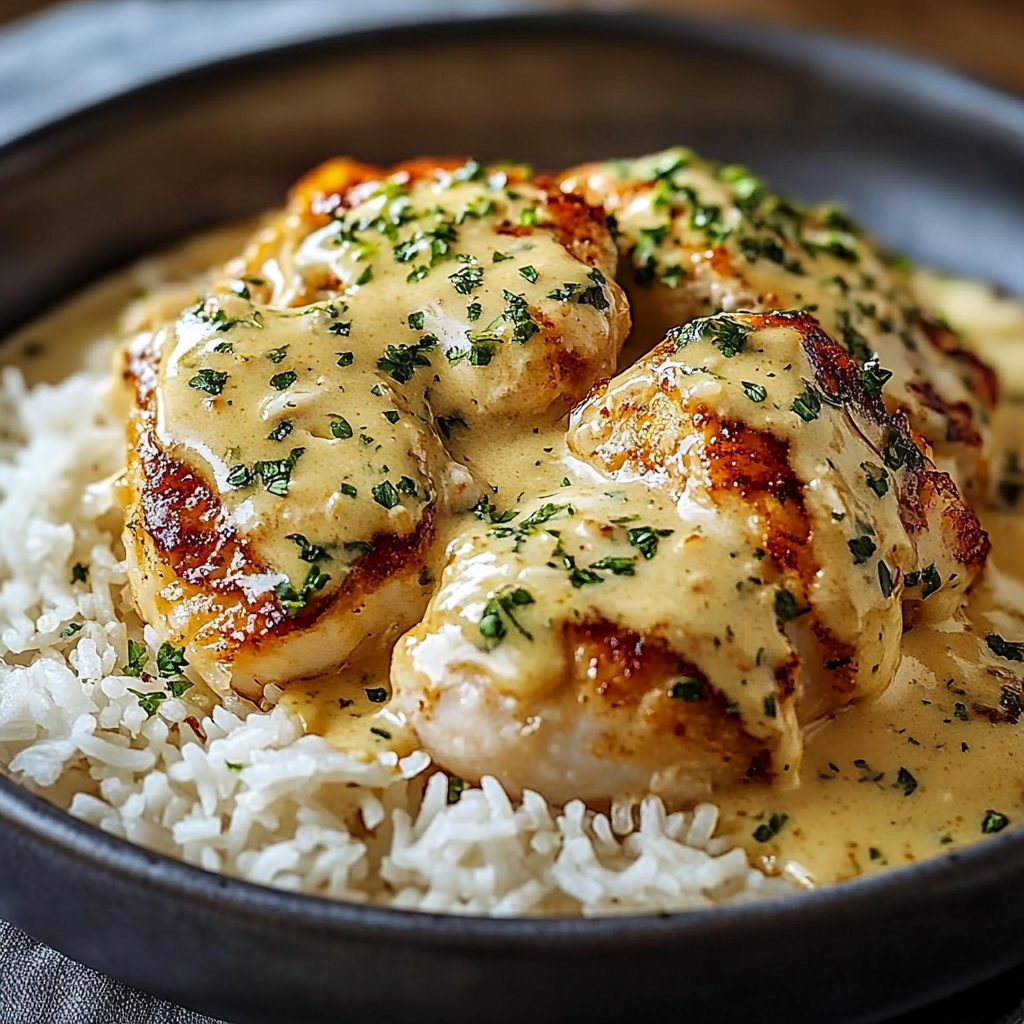 Recipe preparation for Creamy Smothered Chicken Rice