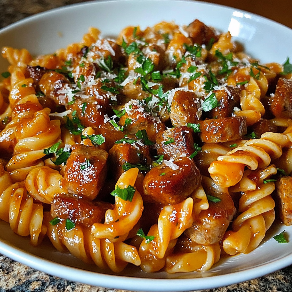 Recipe preparation for Sweet Chili BBQ Sausage Pasta
