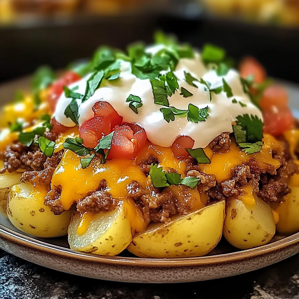 Recipe preparation for Cheesy Taco Potatoes