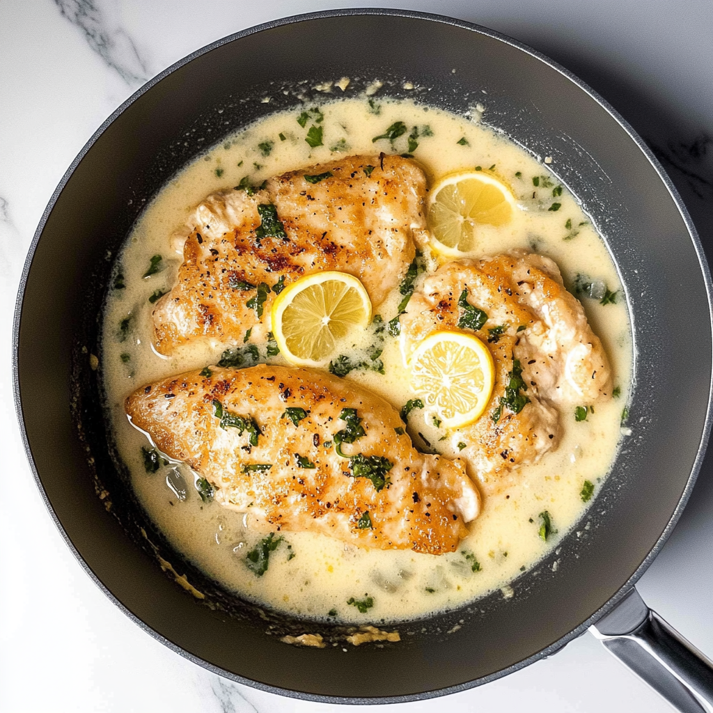 Recipe preparation for Creamy Lemon Chicken Piccata
