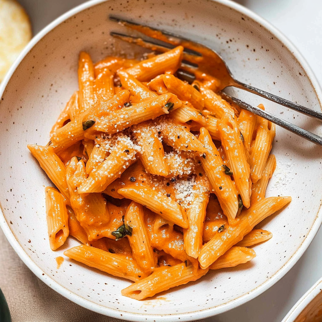 Recipe preparation for Creamy Tomato Garlic Pasta