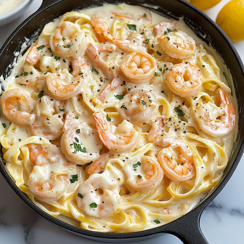 Recipe preparation for Shrimp Alfredo