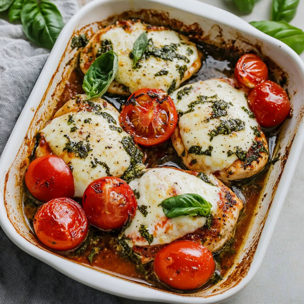 Recipe preparation for Baked Caprese Chicken