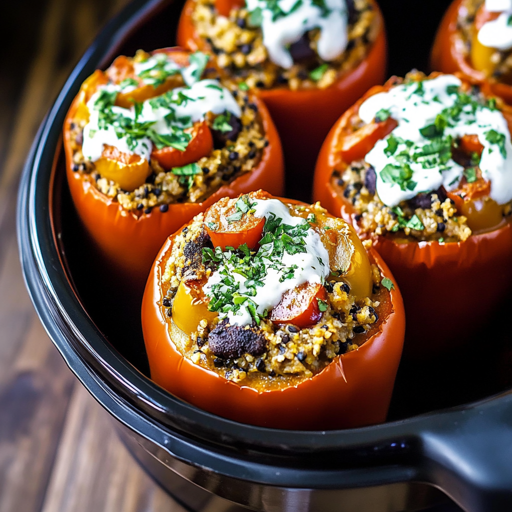 Recipe preparation for Slow Cooker Stuffed Peppers