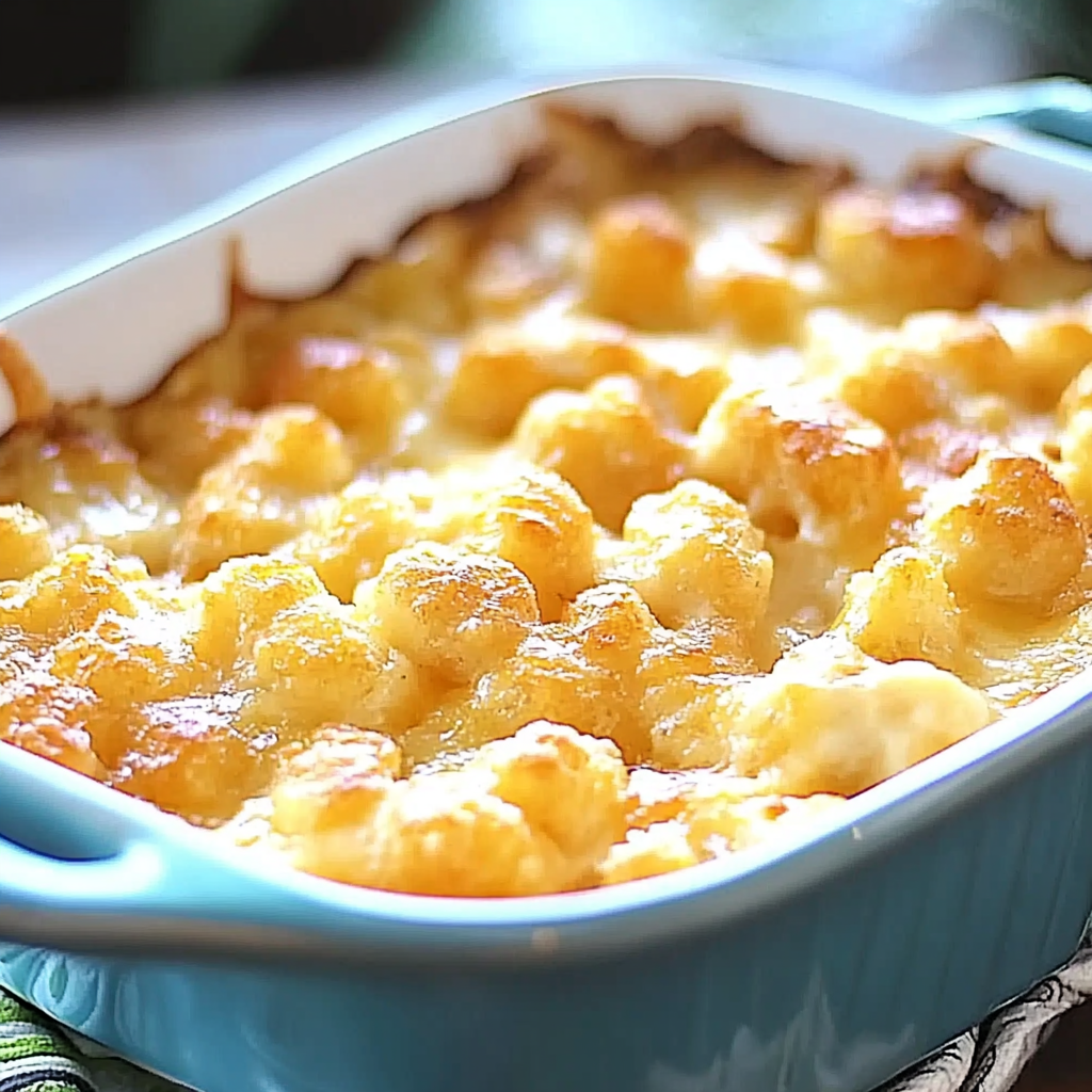 Recipe preparation for Cheesy Tater Tot Casserole