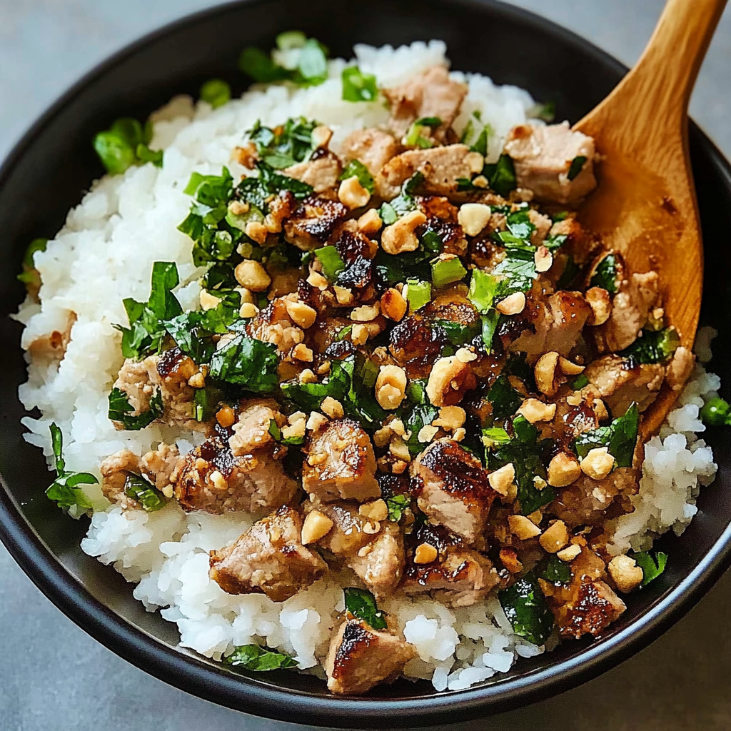 Recipe preparation for Ginger Lime Pork with Coconut Rice