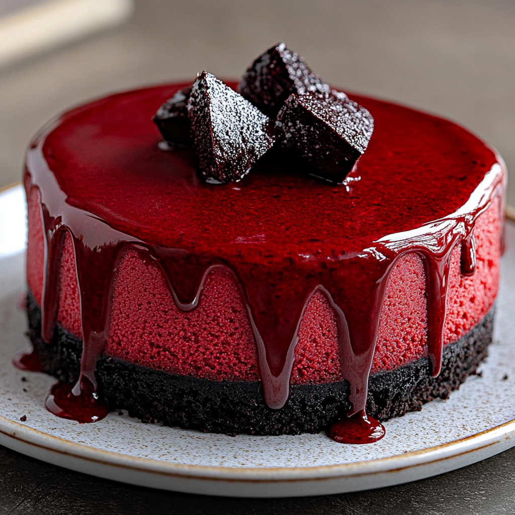 Recipe preparation for Vampire Bite Red Velvet Cheesecake