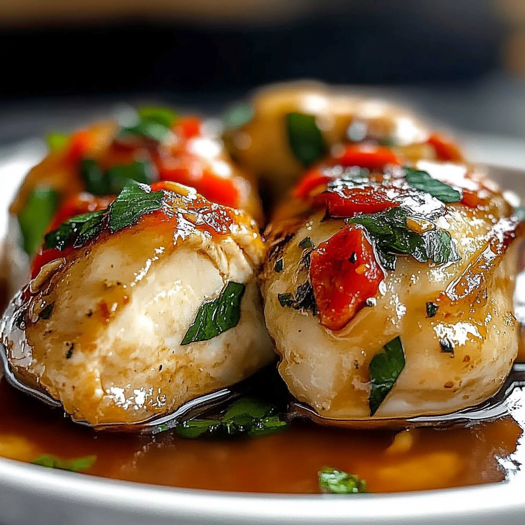 Recipe preparation for Roasted Red Pepper Mozzarella Chicken