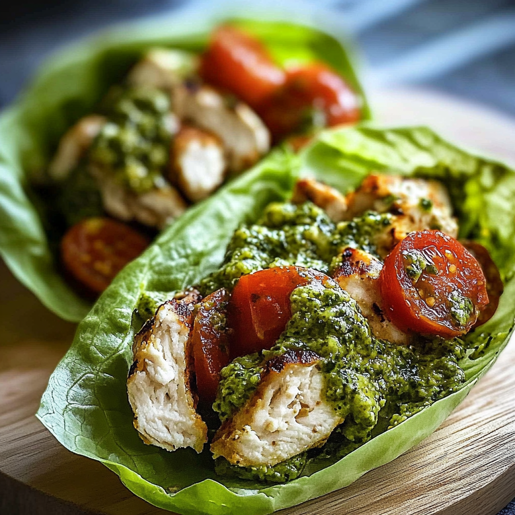 Recipe preparation for Pesto Chicken Lettuce Wraps