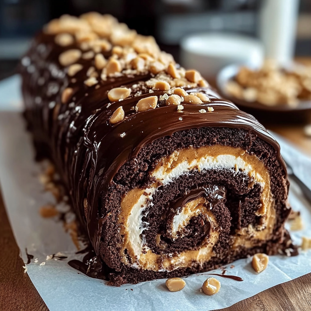 Recipe preparation for Chocolate Peanut Butter Cake Roll