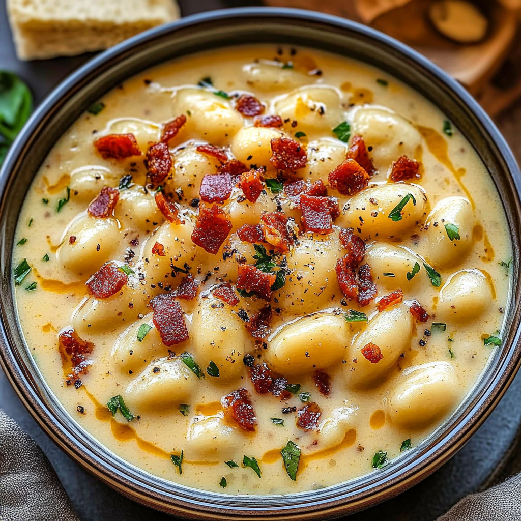 Recipe preparation for Bacon Cheddar Gnocchi Soup