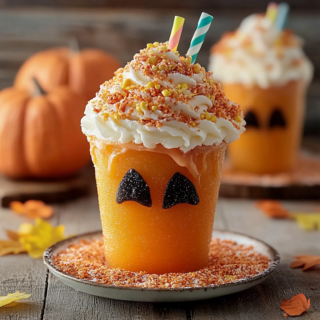 Recipe preparation for Easy Funny Pumpkin Floats