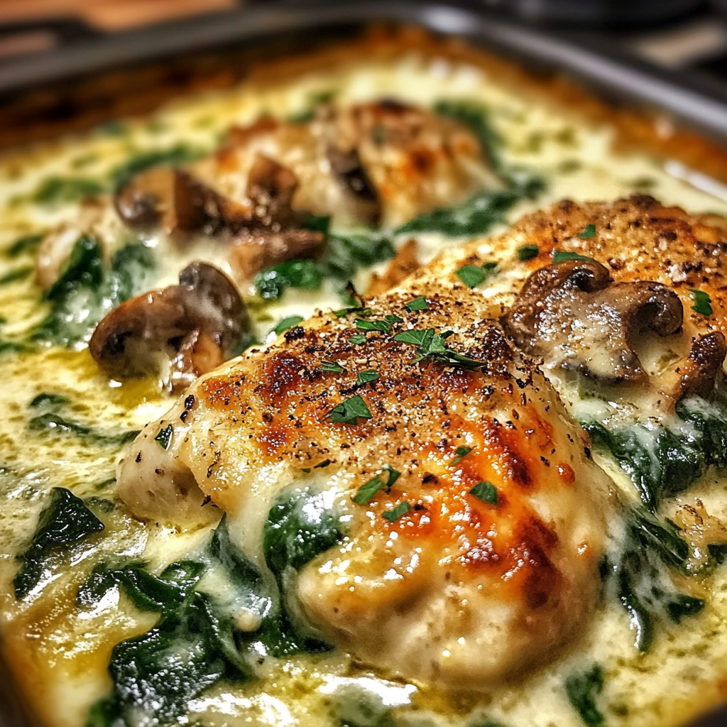 Recipe preparation for Chicken Spinach Mushroom Oven Dish