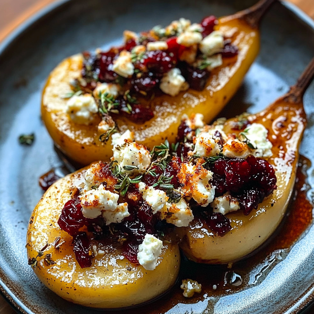 Recipe preparation for Baked Pears Feta Honey Cranberries